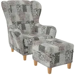 Supellex Sofia Ohrensessel mit Hocker | Design Jakarta Perlweiß Rosig