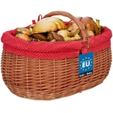 KOTARBAU® Natural Weidenkorb mit Henkel groß | mit Stoffeinlage in Rot | Tragekorb aus Weide Einkaufskorb geflochten Weide Weidenkörbe mit Henkel Einkaufskörbe Picknickkorb geflochten