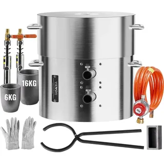 Vevor Propan Schmelzofen Set 16 kg Gas Metall-Schmelzofen-Set, Doppelbrenner Gießerei Heimofen mit Tiegeln & Zangen, Schmelzgusswerkzeug für Gold Silber Kupfer Aluminium Metallrecycling