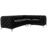 s-style möbel Chesterfield Ecksofa River mit Metall Füßen Schwarz Samt