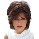 Fleurapance Perücke für Damen, natürlich, kurz, gewellt, braunes Kunsthaar, Perücke mit Fransen, hitzebeständig wie Echthaar