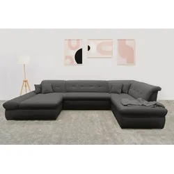 Wohnlandschaft DOMO COLLECTION "Moric U-Form auch in Cord", grau, B:353cm H:80cm T:95cm, 100% Polyester, Sofas, im XXL-Format, wahlweise mit Bettfunktion und Armlehnenverstellung