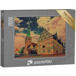 puzzleYOU Puzzle Marktkirche und Hochzeitshaus, Edvard Munch-Stil, 2000 Puzzleteile, puzzleYOU-Kollektionen Kunst-Stil Edvard Munch