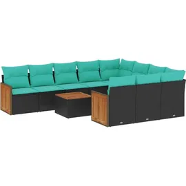 vidaXL Gartensofa-Set mit Kissen, schwarzes Polyrattan