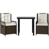 VidaXL 3-tlg. Garten-Essgruppe mit Kissen Braun Poly Rattan