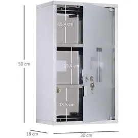 Homcom Medizinschrank Erste Hilfe Schrank mit Schloss Edelstahl 30 x 18 x 50 cm,