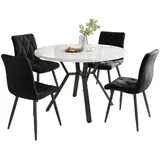 OKWISH Essgruppe 1 Esstisch und 4 Stühle, (Esstisch- und Stuhlset, 5-tlg., 1 Tisch mit 4 Stühlen), rundes Esstisch mit Marmormusterarbeitsplatte