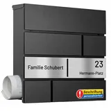 AL Briefkastensysteme Laser-Line 1er Briefkasten personalisiert mit Namen + Hausnummer - Postkasten Eisenglimmer DB703 modern mit Zeitungsfach Gravur & Absenkautomatik für Wand- & Zaunbriefkasten