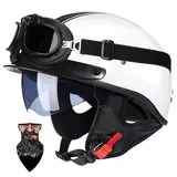 Halbschalenhelm Motorradhelm mit ABS-Schale ECE-zertifizierter Schnellverschluss und abnehmbarem Visier für Erwachsene | Chopper Helm, Mofa Helm Retro, JetHelm Halbhelm für Scooter