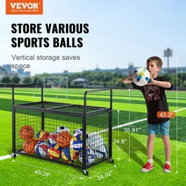 Vevor Ballwagen Rollwagen 1150 x 610 x 912 mm Sportbällen, Abschließbarer Basketballkäfig Ballkäfig, Sportausrüstung für den Innen- und Außenbereich, Rollbar Aufbewahrungswagen aus Stahl für Garagen