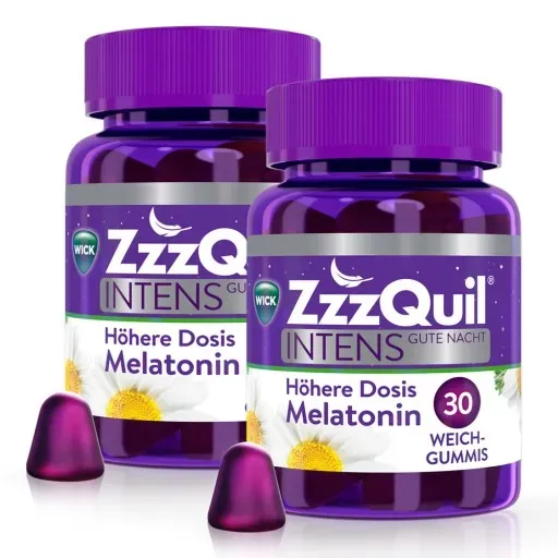 WICK ZzzQuil Gute Nacht INTENS, Höhere Dosis Melatonin* - Doppelpack 2X30 St