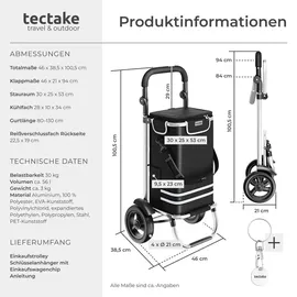 Tectake Einkaufstrolley Schwarz 46 x 38