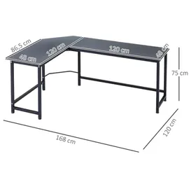 Vinsetto Computertisch Schreibtisch Eckschreibtisch höhenverstellbar Metall Schwarz