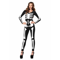 Leg Avenue Kostüm Skelett Halloweenkostüm für Damen, Mit Glowing-in-the-Dark-Effekt schwarz L