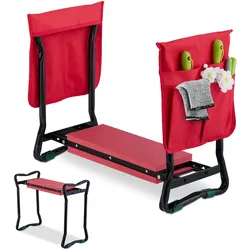 Relaxdays Kniebank mit Taschen, gepolstert, gelenkschonende Kniehilfe, bis 150 kg, klappbar, Gartenarbeit, schwarz/rot