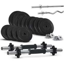 Artsport 3in1 Hantelset mit 2 Kurzhanteln, 1 Langhantel & 1 SZ Curlhantel – 12 Gewichte mit 60kg