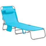 SoBuy Sonnenliege 195 x 62 x 29 cm blau inkl. Kopfkissen & Seitentasche klappbar