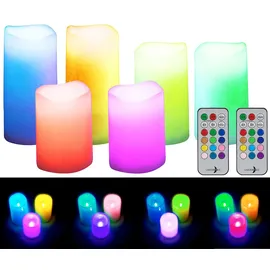Lunartec 6er-Set dimmbare RGB-LED-Kerzen mit Timer & Fernbedienung, bunt, IP44