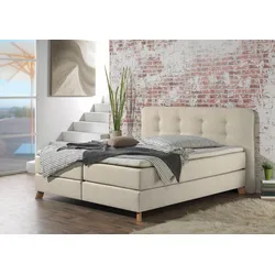 Boxspringbett HOME AFFAIRE "Cecina", beige (creme), B:222cm L:210cm, Struktur fein (100% Polyester), Komplettbetten, Boxspringbett, in 5 Breiten, 3 Ausführungen, 2 Härtegrade, Knopfheftung, Topper