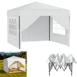 Froadp Pavillon 3x3 m Faltpavillon Wasserdicht Stabil Winterfest Partyzelt Höhenverstellbar Gartenpavillon mit Einhand-Teleskop-Mechanismus für Camping Party (Weiß, mit Seitenwänden)