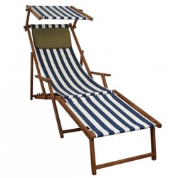 Erst-Holz Liegestuhl blau-weiß Sonnenliege Strandstuhl Deckchair Fußablage Kissen Sonnendach10-317FSKD