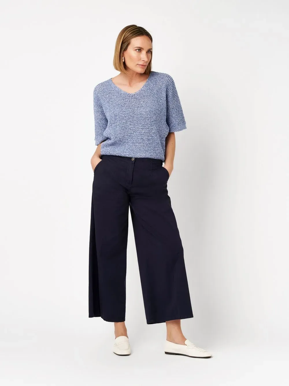 Culotte TONI, Damen, Gr. 40, N-Gr, dunkelblau, Web, Obermaterial: 97% Baumwolle, 3% Elasthan, slim fit wadenlang, Hosen Culotte, mit extra weitem Beinverlauf und Bügelfalte, Stretch
