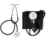 PULOX Flachkopf-Stethoskop & Manuelles Blutdruckmessgerät (Aneroid Sphygmomanometer) im Set mit Tasche