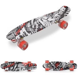 Byox Skateboard Kinder Skateboard 22" Skull, 85A PU LED Rollen ABEC 7 Lager Aluminium-Achsen rot