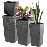 Kadax Blumentopf Set, Blumenkübel aus Kunststoff, Pflanzkübel Set, Grafit 3er Set