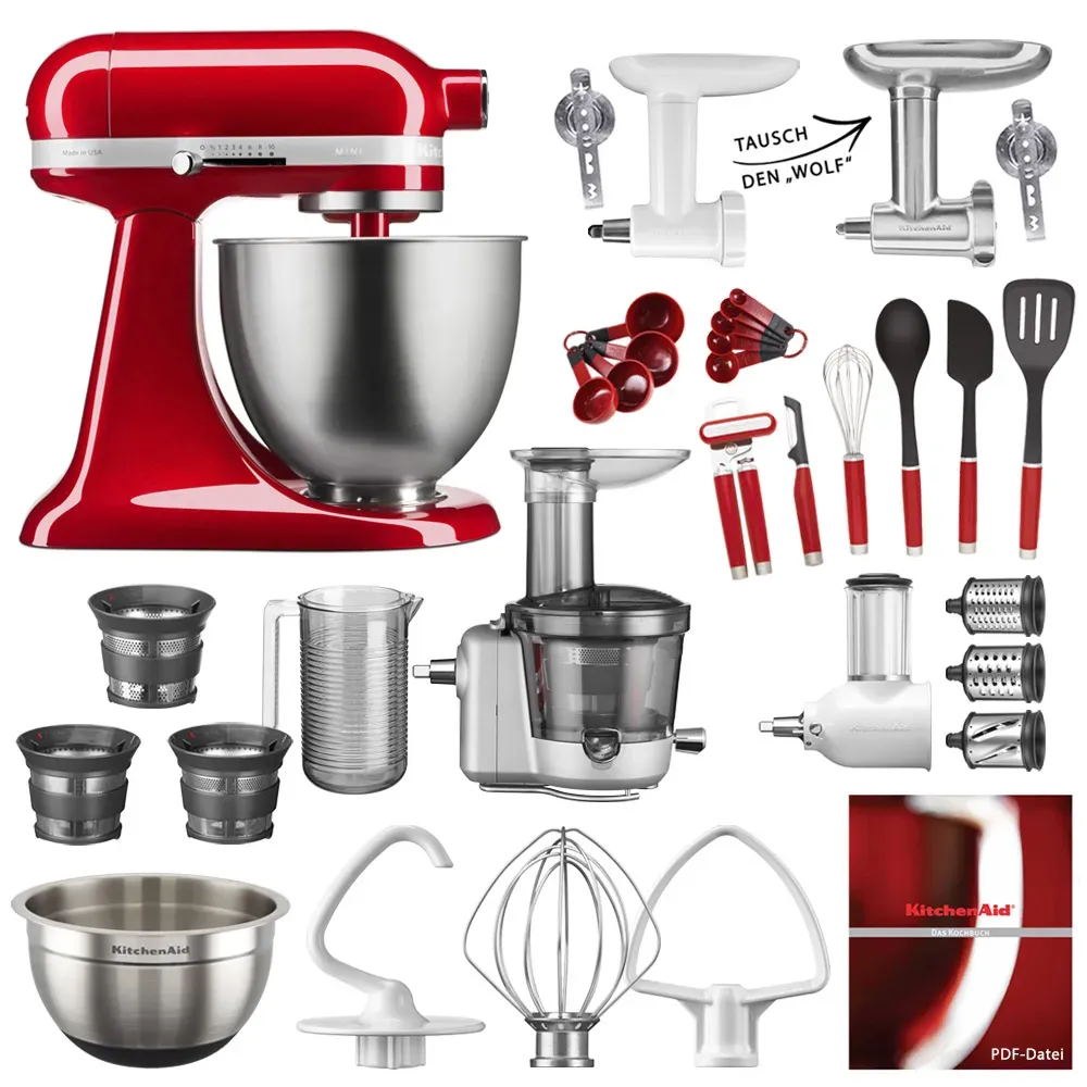 KitchenAid Küchenmaschine 3,3-L-Mini Clever Fresh Set Liebesapfelrot