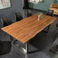 riess-ambiente Massivholz Esstisch MAMMUT NATURE 160cm Akazie Edelstahl Baumkante 3,5cm Tischplatte Esszimmertisch Tisch