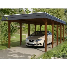 SKANHOLZ Walmdach Carport Spreewald 3,45 x 7,41 m nussbaum inkl. EPDM-Dach