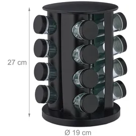 Relaxdays Gewürzkarussell mit 16 Gläsern Weiß,Schwarz,Transparent