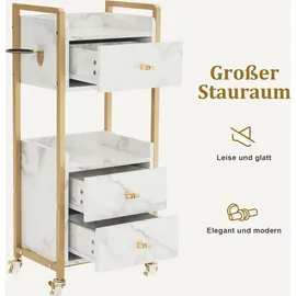 MCombo M MCombo Servierwagen mit Rollen & 3 Schubladen, Friseurwagen Rollwagen, Salon Trolley mit 2 Ablagen & Föhnhalter, Moderner Arbeitswage... - Weiß