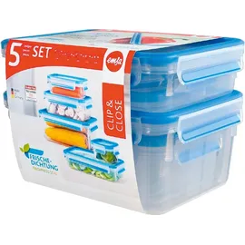 Emsa Clip & Close Frischhaltedosen Set blau 5-teilig 0,25 l, 0,55 l, 1 l, 1,2 l, 2,2 l