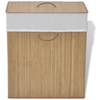 Wäschekorb aus Bambus, 52 x 32 x 60 cm Wäschebox Wäschesammler Wäschesortierer mit Deckel und herausnehmbarem Wäschesack, Tragegriffe, Rechteckig Natur