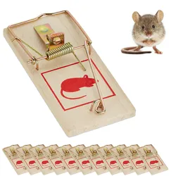 Relaxdays Relaxdays 12er Set Mausefalle, klassische Mäusefallen, wiederverwendbar, giftfrei, Schlagfalle, Metallbügel, Holz, natur