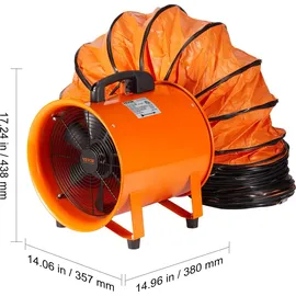Vevor Bauventilator Baugebläse 2810 U/min Baulüfter Gebläse 1214 L/s (2574 CFM) Axiallüfter 10 m Schlauch Axialgebläse 79 dB Geräuschpegel Industrielüfter IP44