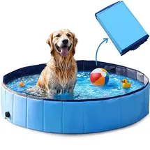 mersjo Hundepool Dexter, 120x30 cm, Faltbarer Pool für Hunde und Tiere, 310L Fassungsvermögen, Rutschfester Boden, Blau