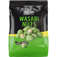 HENDERSON AND SONS Nüsse Wasabi Nuts Hot Taste - 125 Gramm Beutel - Nüsse im Teigmantel - Geröstete Erdnüsse in knuspriger Teighülle mit sehr scharfer Meerrettich-Note