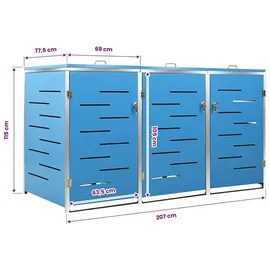 vidaXL Mülltonnenbox für 3 Tonnen 207 x 77,5 x 115 cm blau