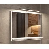 hajduk furniture Badspiegel mit Beleuchtung Weiß H:50 x B:60 cm - Bathroom Mirror - Badezimmer Spiegel Rechteckig mit Ablage und LED - Wandspiegel mit R... - Weiß