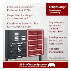AL Briefkastensysteme 23 Fächer Premium Stand Briefkasten Anlage in RAL 7016 Anthrazit für Post A4, robust, wetterfest, Artikelnummer: 132P23S3KSP7016