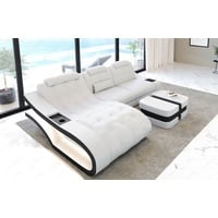 Sofa Dreams Ecksofa Leder Sofa Couch Elegante Ledercouch, L-Form Ledersofa mit LED, wahlweise mit Bettfunktion schwarz|weiß