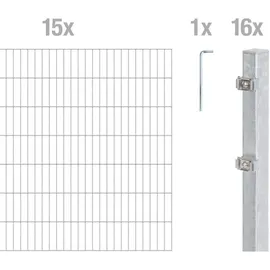 GAH Alberts Doppelstabmattenzaun 3000 x 140 cm Silber/Metall