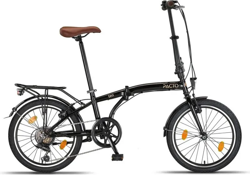 PACTO TEN - 20 Zoll hochwertiges Faltrad, Stahlrahmen, 6-Gang Shimano-Schaltung, faltbares Citybike, Schwarz