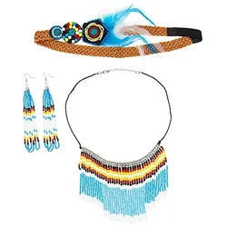 Schmuck-Set "Indianer", 4-teilig, blau/gelb