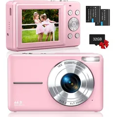 1080P Digitalkamera mit 32 GB Karte, Kinder kompakte Digitalkamera, 44 MP, 16-facher Digitalzoom, 2,4-Zoll-Bildschirm, tragbare Kompaktkamera, Rosa - Rosa
