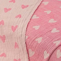 Doubleface Musselin/Doppel-Gaze "Herz", rosa-color