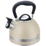 KING HOFF Kinghoff Wasserkessel 1.8L aus Edelstahl, Pfeifkessel Induktion, klein Flötenkessel, Teekessel mit Einklappgriff, Wasserkocher für alle Kochplatten, Kessel matt (Beige)